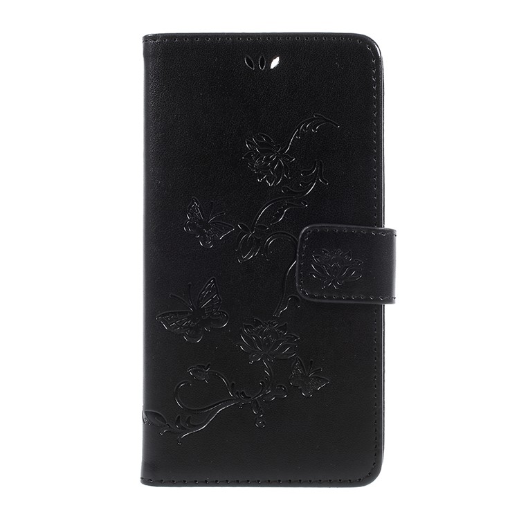 Imprint Butterfly Flower Magnetic Wallet PU Leather Stand Casing with Strap for OnePlus 5 - Black-2