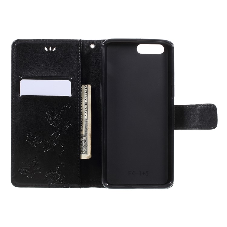 Imprint Butterfly Flower Magnetic Wallet PU Leather Stand Casing with Strap for OnePlus 5 - Black-6