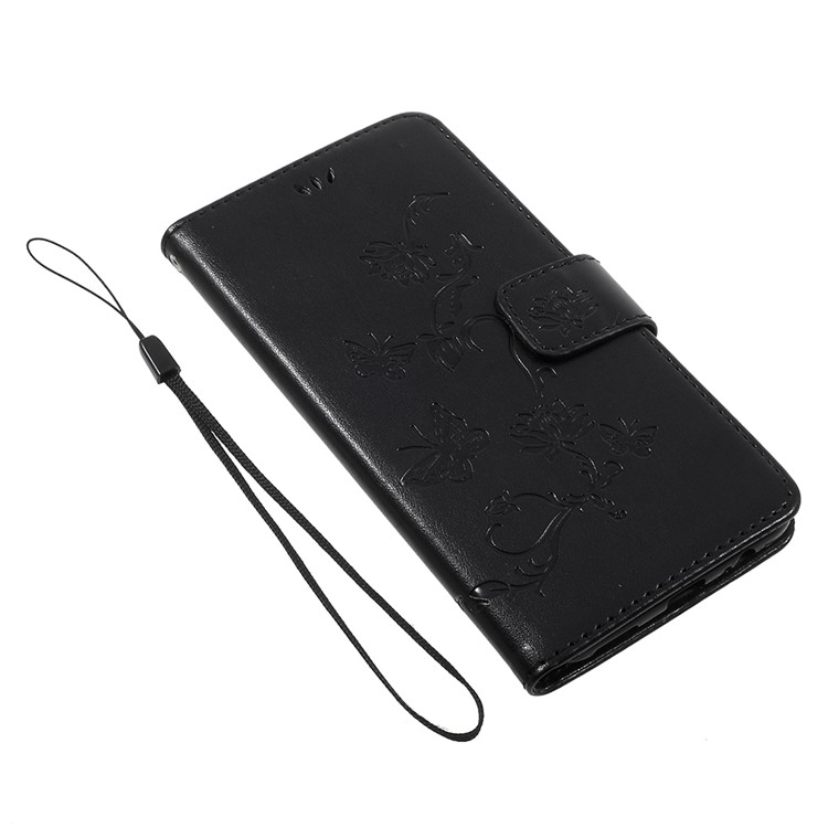 Imprint Butterfly Flower Magnetic Wallet PU Leather Stand Casing with Strap for OnePlus 5 - Black-7