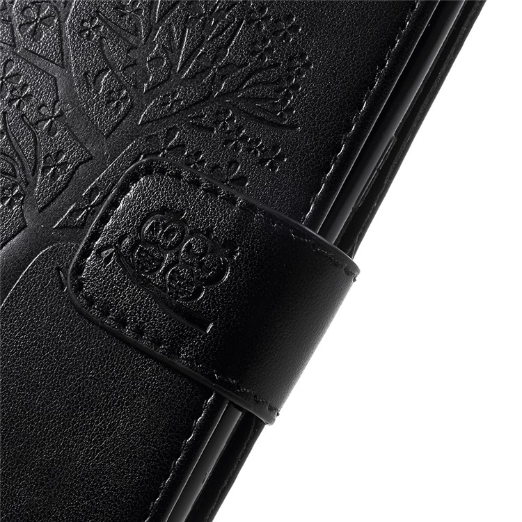 Imprint Tree Owl Magnetic Wallet PU Leather Stand Cover for OnePlus 5 - Black-10