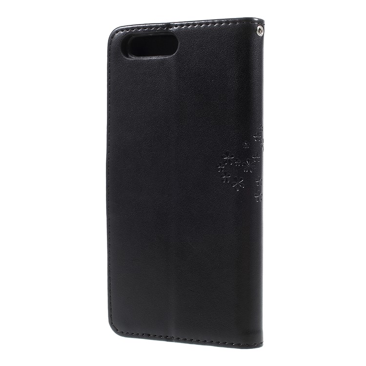 Imprint Tree Owl Magnetic Wallet PU Leather Stand Cover for OnePlus 5 - Black-2
