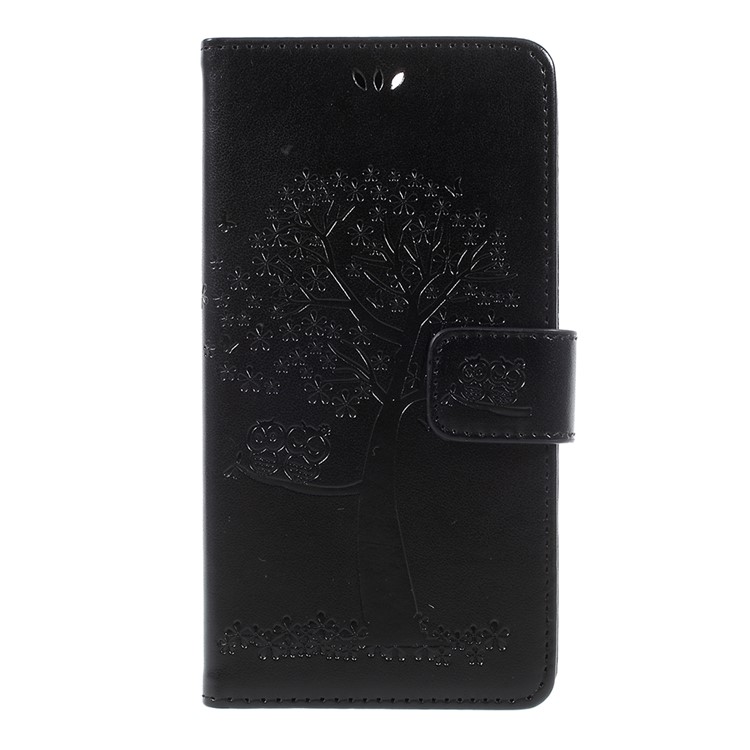 Imprint Tree Owl Magnetic Wallet PU Leather Stand Cover for OnePlus 5 - Black-3
