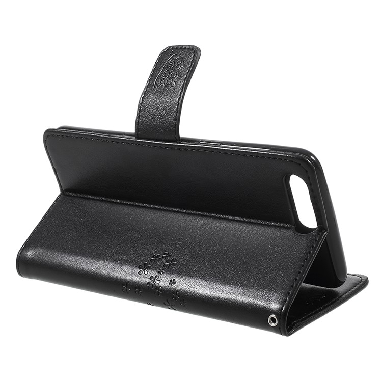 Imprint Tree Owl Magnetic Wallet PU Leather Stand Cover for OnePlus 5 - Black-5