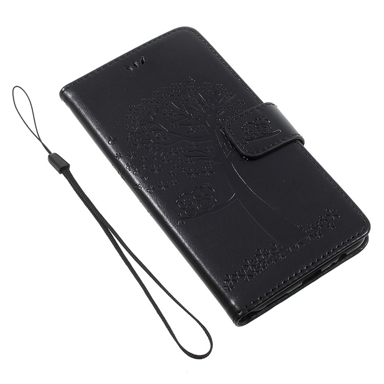 Imprint Tree Owl Magnetic Wallet PU Leather Stand Cover for OnePlus 5 - Black-7