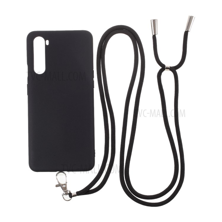 Massivfarbbonbon-TPU-Schutztelefonkasten Mit Riemen Für OnePlus Nord - Schwarz-1
