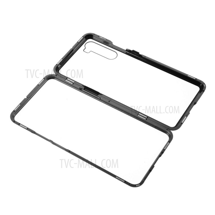 Magnetic Adsorption Metal Frame + Tempered Glass Back Protector Cover for OnePlus Nord - Black-1