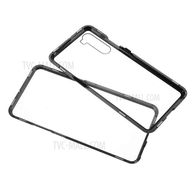 Magnetic Adsorption Metal Frame + Tempered Glass Back Protector Cover for OnePlus Nord - Black-2