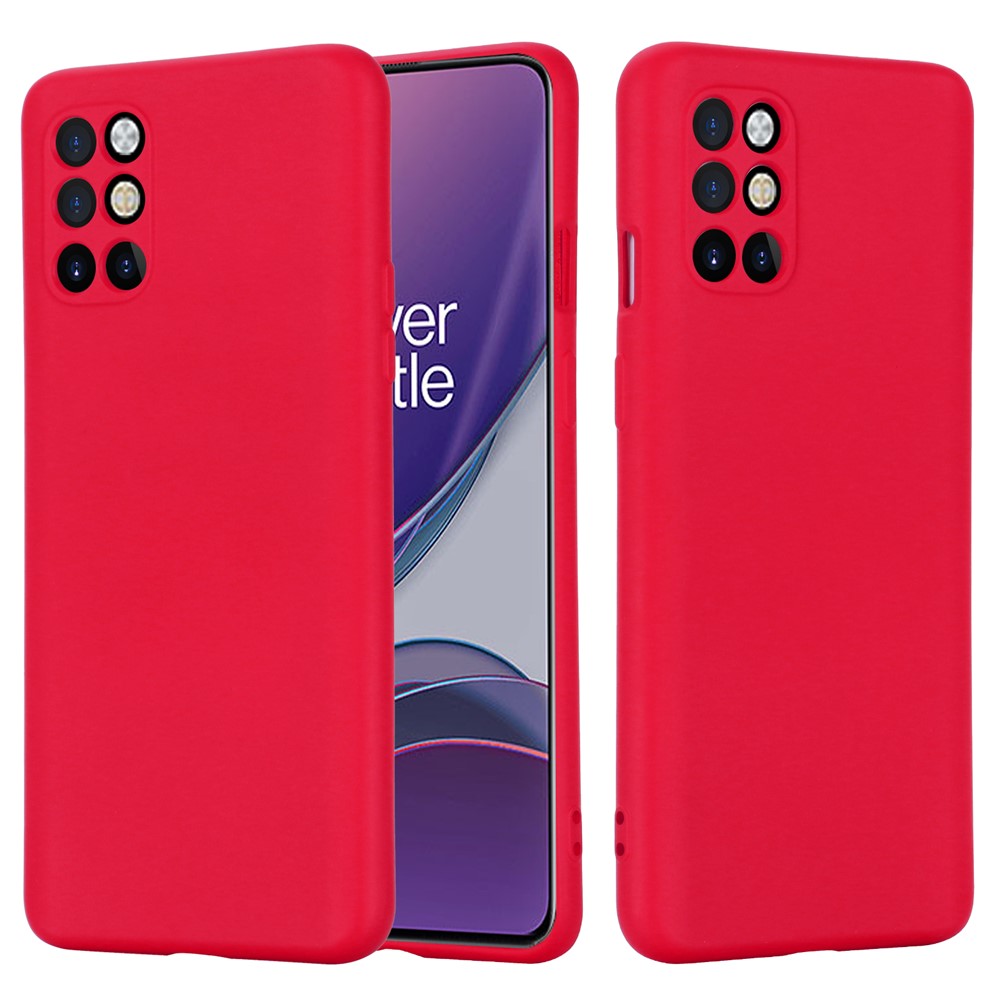 Liquid Silicone Plain Phone Protective Shell with Strap for OnePlus 8T - Red-2