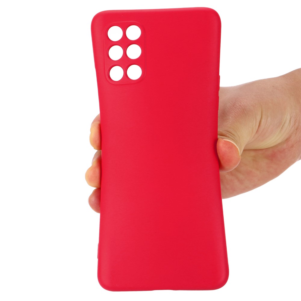 Liquid Silicone Plain Phone Protective Shell with Strap for OnePlus 8T - Red-4