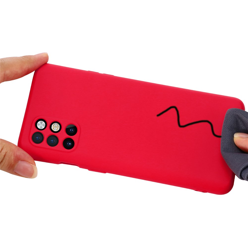 Liquid Silicone Plain Phone Protective Shell with Strap for OnePlus 8T - Red-5