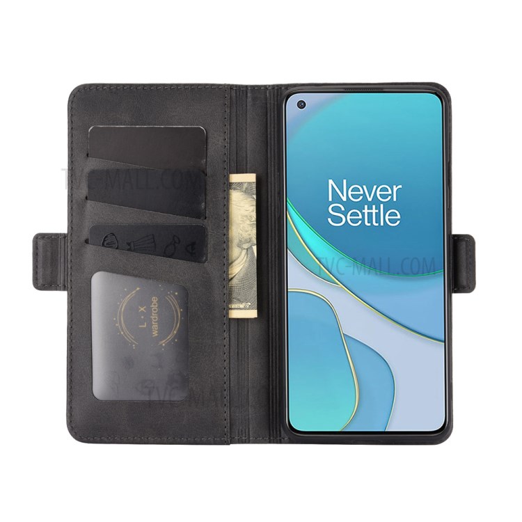 Double Clasp Flip Magnet Leather Wallet Phone Stand Cover for OnePlus 8T - Black-4