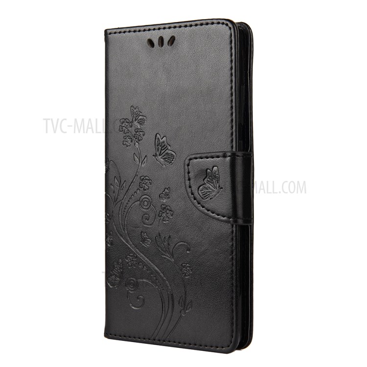 Butterfly and Flower Pattern Imprint Leather Wallet Phone Shell for OnePlus 8T - Black-2