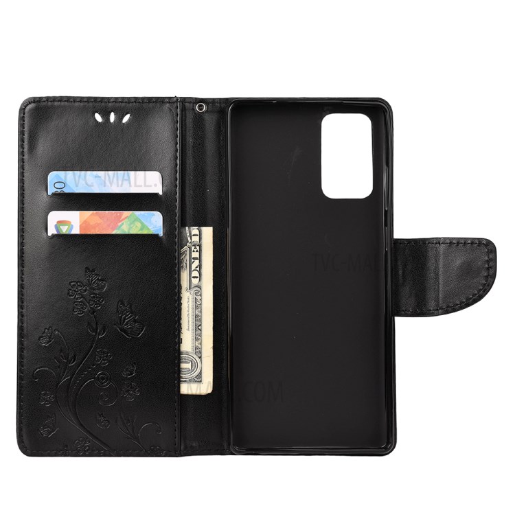 Butterfly and Flower Pattern Imprint Leather Wallet Phone Shell for OnePlus 8T - Black-4