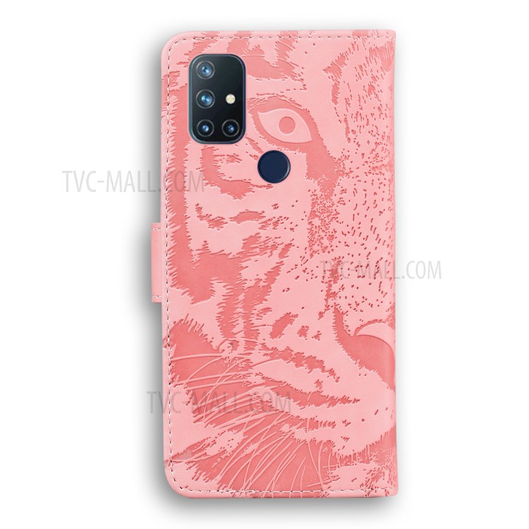 Tiger Face Imprinting Wallet Leather Phone Stand Case for OnePlus Nord N10 5G - Pink-2