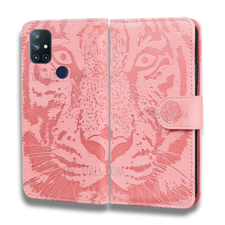 Tiger Face Imprinting Wallet Leather Phone Stand Case for OnePlus Nord N10 5G - Pink-3