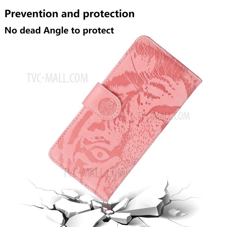 Tiger Face Imprinting Wallet Leather Phone Stand Case for OnePlus Nord N10 5G - Pink-5