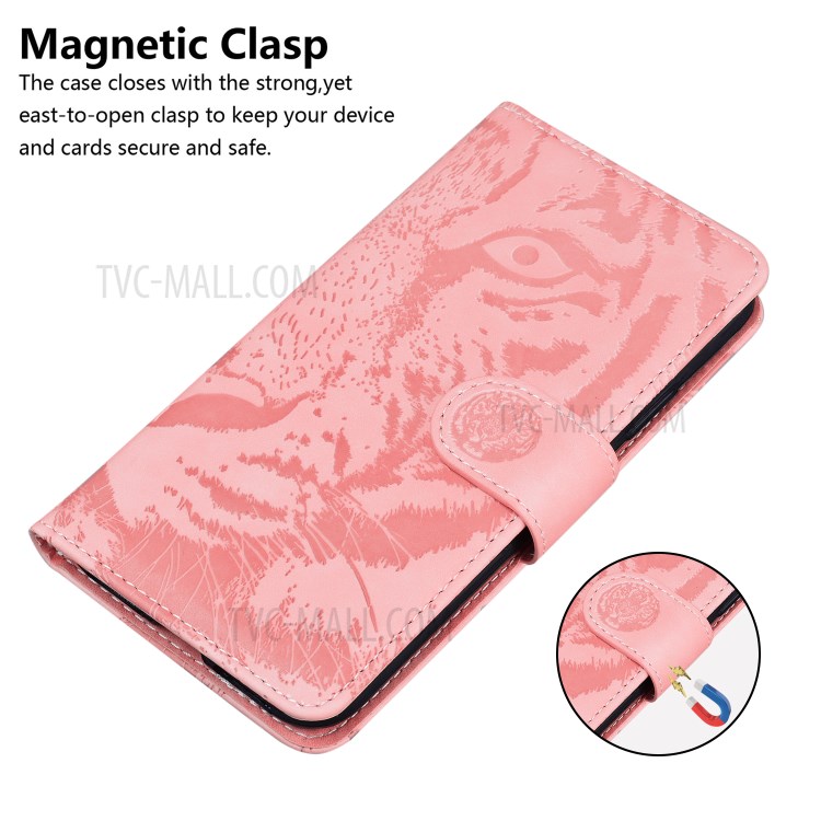 Tiger Face Imprinting Wallet Leather Phone Stand Case for OnePlus Nord N10 5G - Pink-6