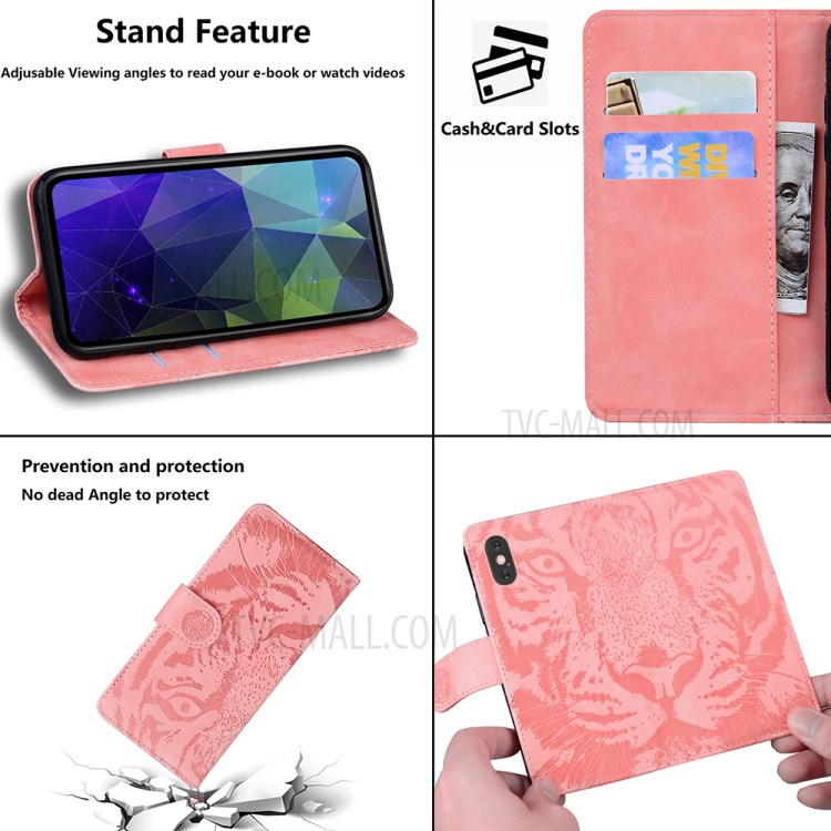 Tiger Face Imprinting Wallet Leather Phone Stand Case for OnePlus Nord N10 5G - Pink-7