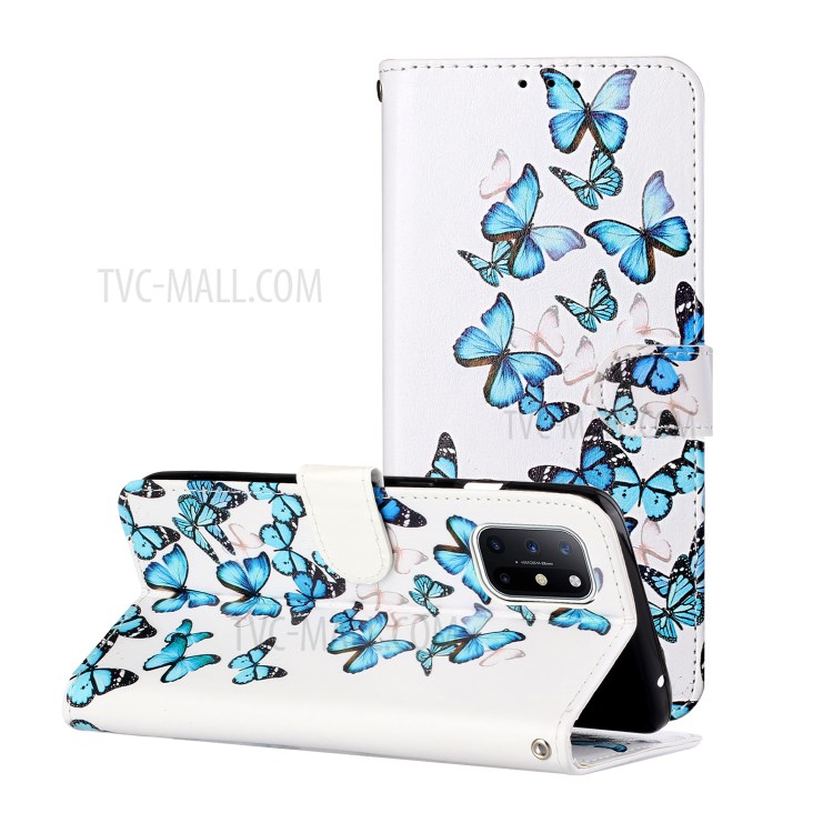 Leather Protective Shell for OnePlus 8T (Color Patterned) (Wallet) (Stand) - Butterflies-1