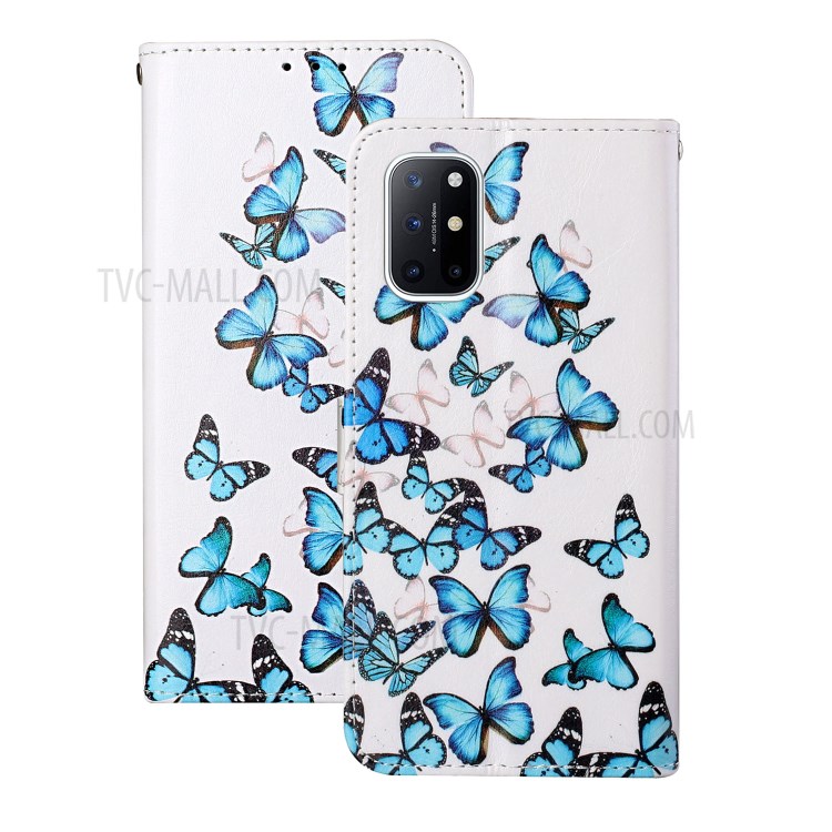 Leather Protective Shell for OnePlus 8T (Color Patterned) (Wallet) (Stand) - Butterflies-2