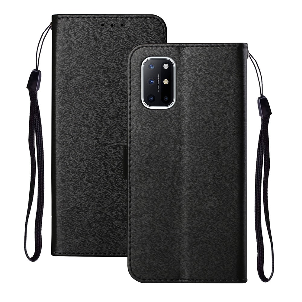 Solid Color Leather Protective Shell Stand Wallet Magnetic Closure Flip Case for OnePlus 8T - Black-2