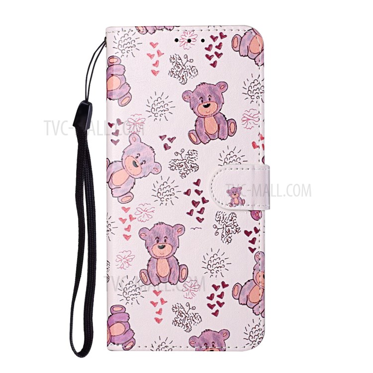 Embossed Patterned Wallet Stand Leather Phone Case with Strap for OnePlus 8T - Bear-3
