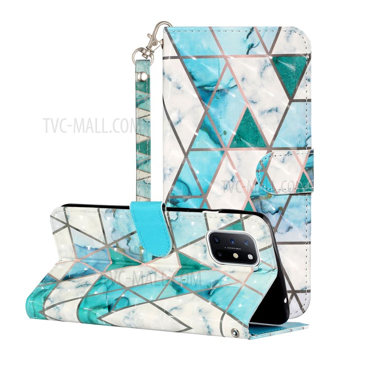 Phone Case for OnePlus 8T Wallet PU Leather 3D Color Carving Shell - Marble-1