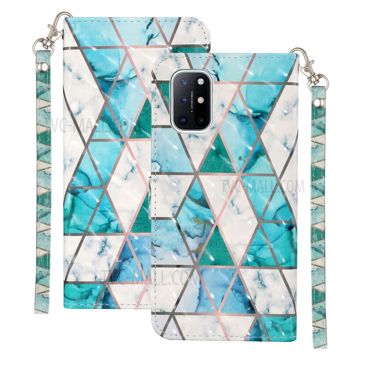 Phone Case for OnePlus 8T Wallet PU Leather 3D Color Carving Shell - Marble-2