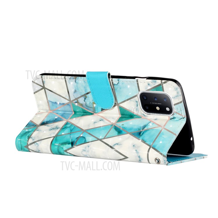 Phone Case for OnePlus 8T Wallet PU Leather 3D Color Carving Shell - Marble-5