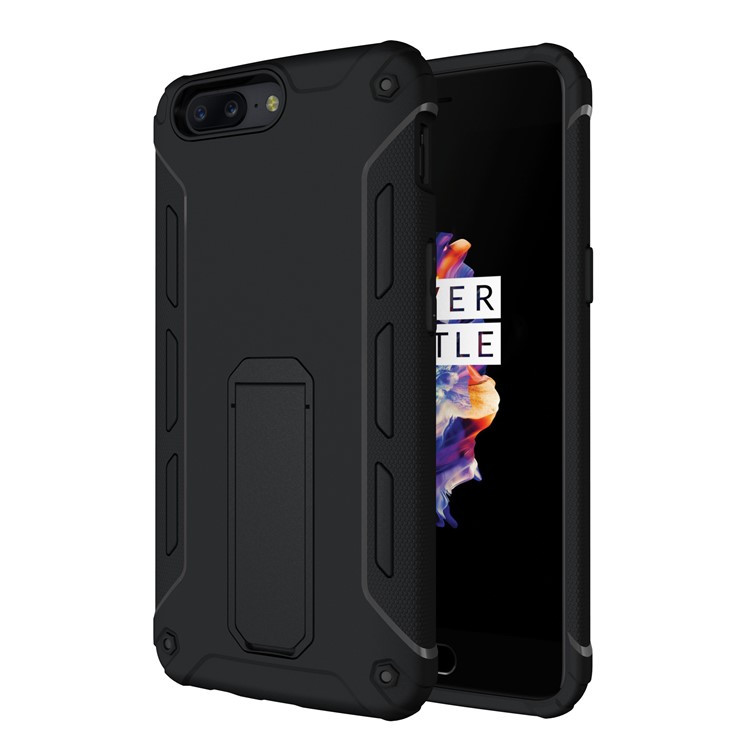 Soft TPU + Plastic Hard Protective Phone Case with Kickstand for OnePlus 5 - Black-1
