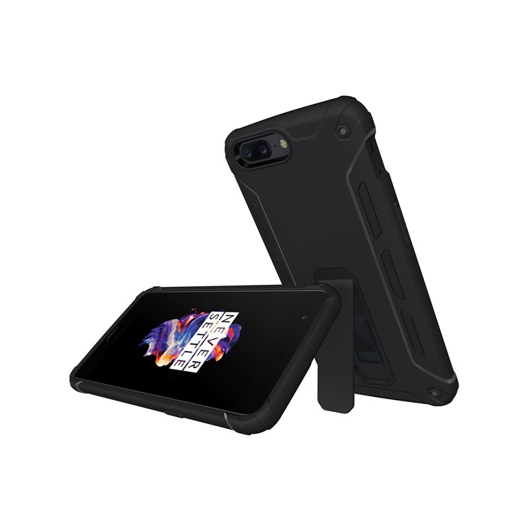 Soft TPU + Plastic Hard Protective Phone Case with Kickstand for OnePlus 5 - Black-11