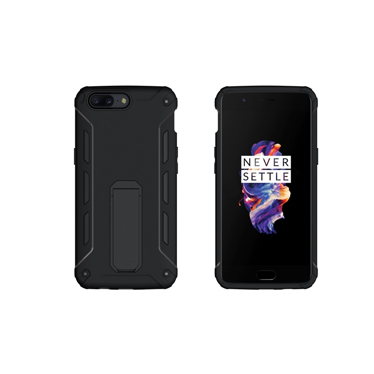 Soft TPU + Plastic Hard Protective Phone Case with Kickstand for OnePlus 5 - Black-2