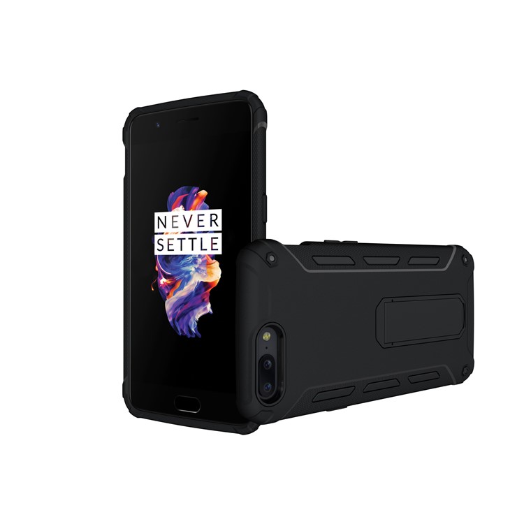Soft TPU + Plastic Hard Protective Phone Case with Kickstand for OnePlus 5 - Black-3