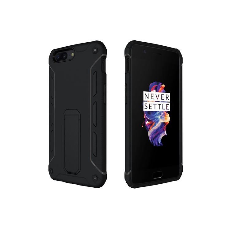 Soft TPU + Plastic Hard Protective Phone Case with Kickstand for OnePlus 5 - Black-4