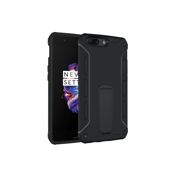 Soft TPU + Plastic Hard Protective Phone Case with Kickstand for OnePlus 5 - Black-5