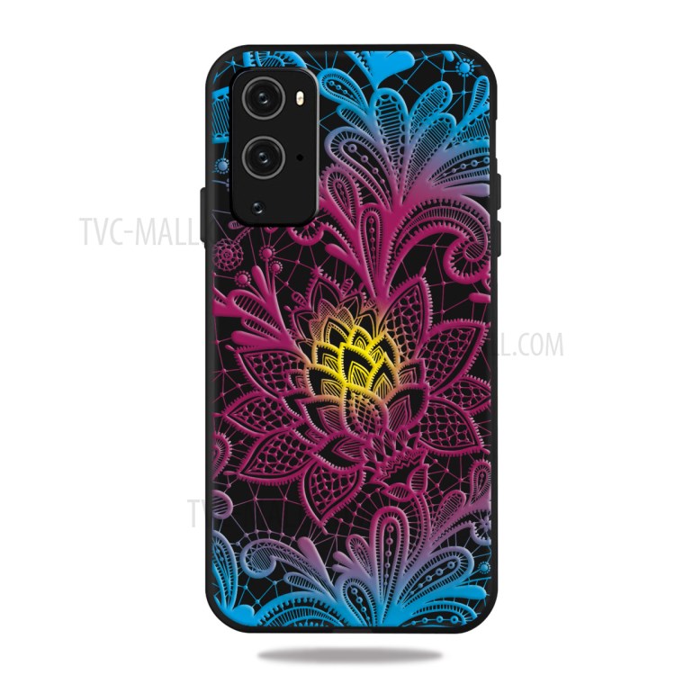 Frosted Surface Black Based Pattern Printing TPU Cell Phone Case Shell for OnePlus 9 Pro - Flowers Pattern-1