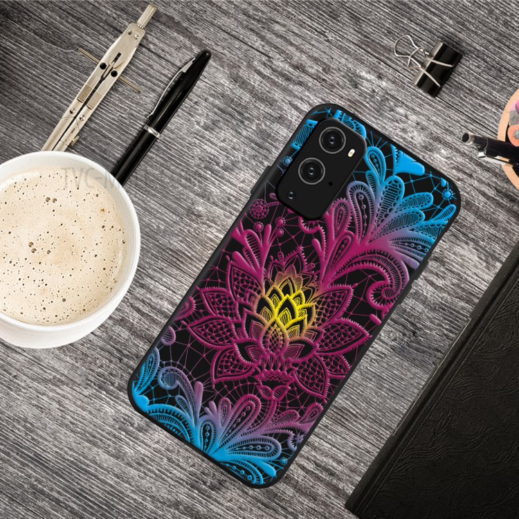 Frosted Surface Black Based Pattern Printing TPU Cell Phone Case Shell for OnePlus 9 Pro - Flowers Pattern-2
