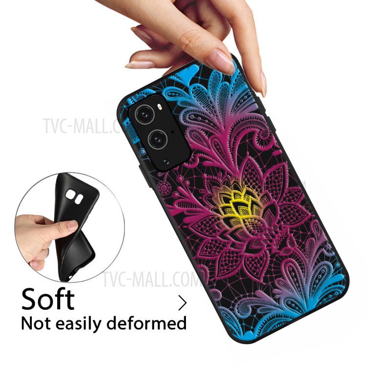Frosted Surface Black Based Pattern Printing TPU Cell Phone Case Shell for OnePlus 9 Pro - Flowers Pattern-3