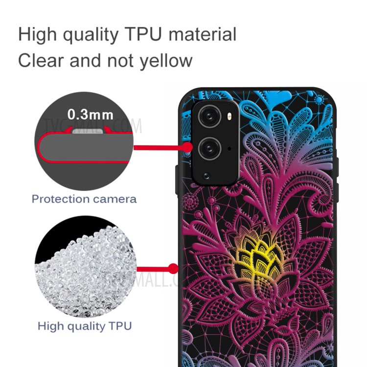 SURFACE GLACÉE NOIR BASE DE POINT D'IMPRESSION D'IMPRESSION DE TÉLÉPHONE DE COLEUR TPU Pour OnePlus 9 PRO - Modèle De Fleurs