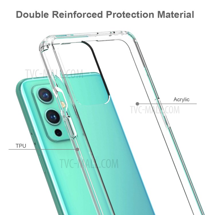 Clear Transparent Anti-scratch Acrylic + TPU Back Hybrid Cell Phone Shell for OnePlus 9-5