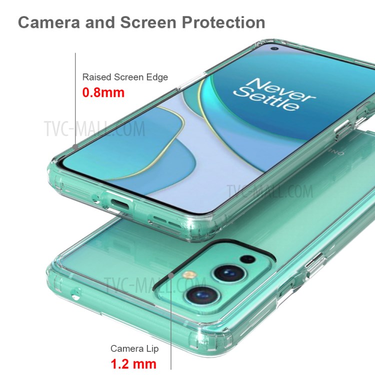 Clear Transparent Anti-scratch Acrylic + TPU Back Hybrid Cell Phone Shell for OnePlus 9-6