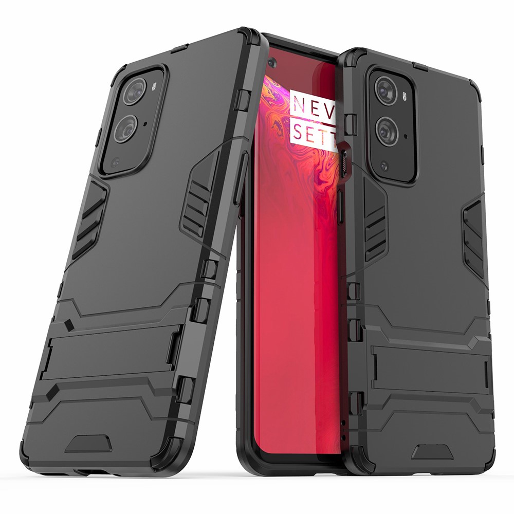 2 in 1 Kickstand Plastic + TPU Hybrid Cover for OnePlus 9 Pro - Black-1