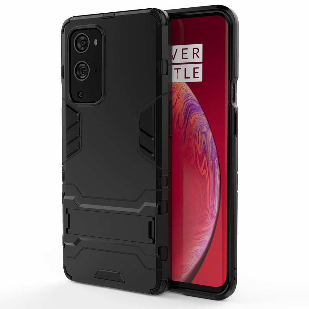 2 po Kickstand Plastique + Couvercle Hybride TPU Pour OnePlus 9 Pro - le Noir