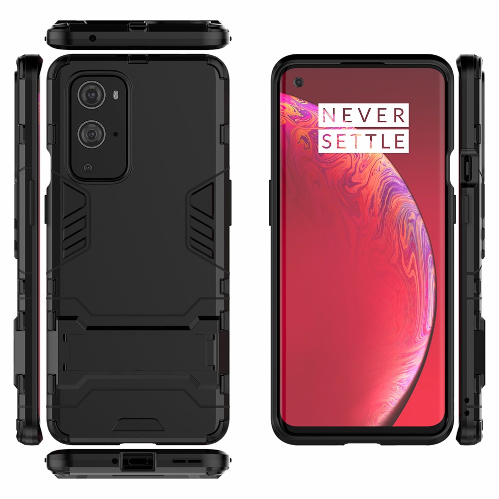 2 em 1 Kickstand Plástico + Tampa Híbrida TPU Para OnePlus 9 Pro - Preto