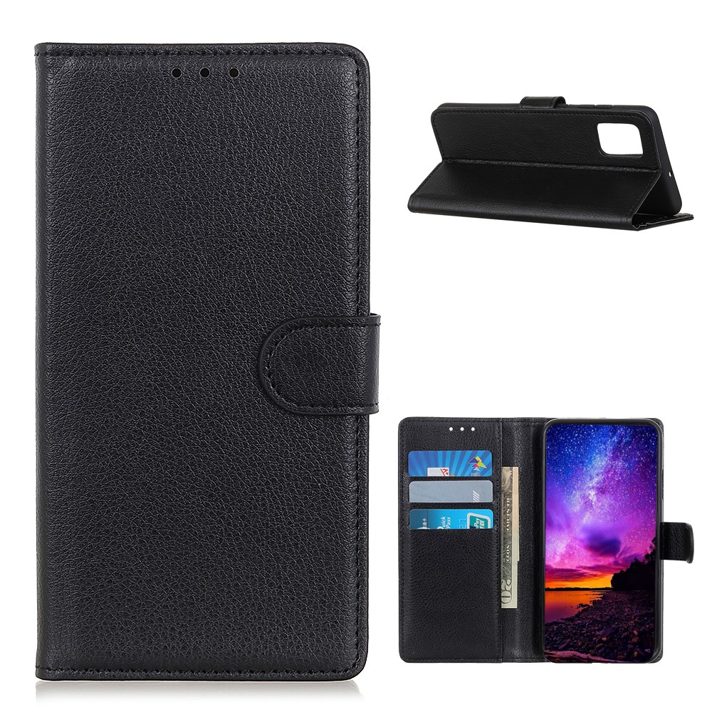 Phone Cover for OnePlus 9 Classic Litchi Texture Wallet Stand Leather Case - Black-1