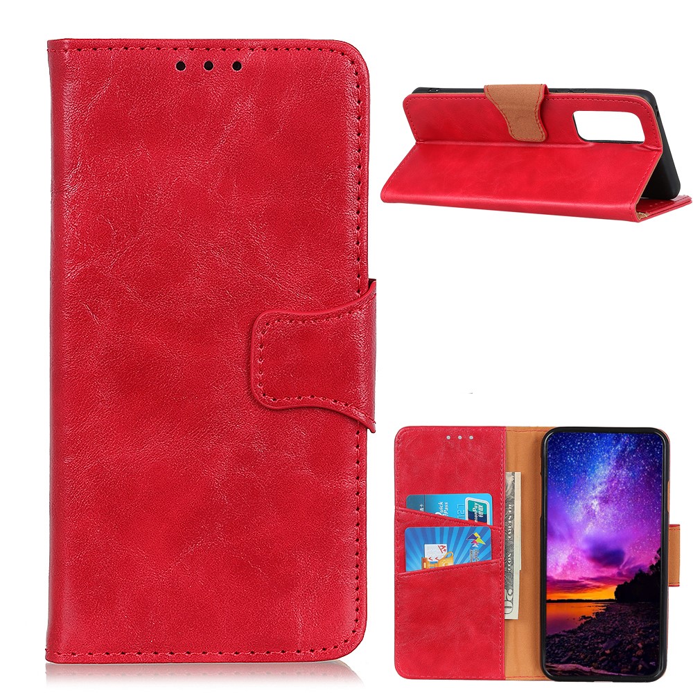 Crazy Horse Split Leather Wallet Stand Protector Cover for OnePlus 9 - Red-1