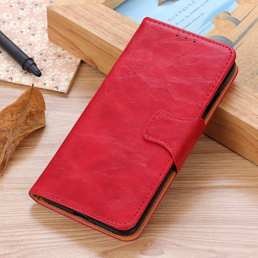 Crazy Horse Split Leather Wallet Stand Protector Cover for OnePlus 9 - Red-12