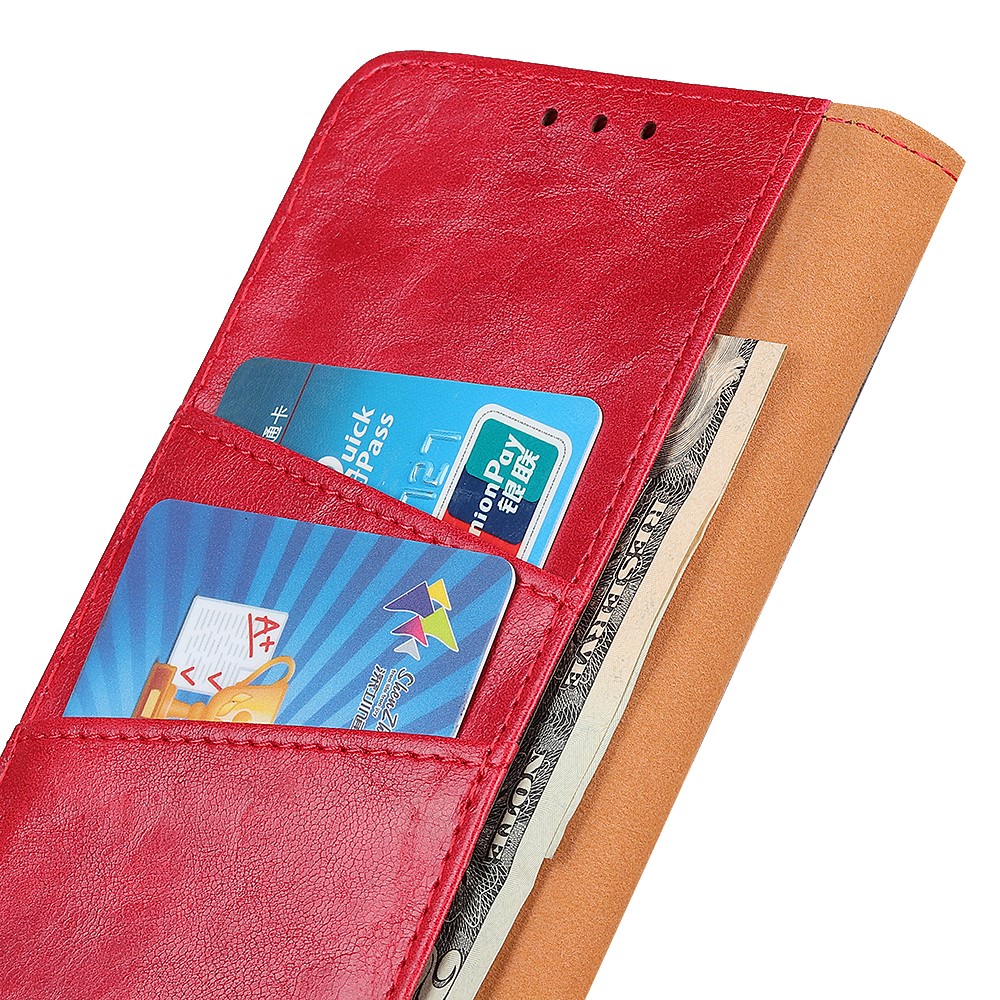 Crazy Horse Split Leather Wallet Stand Protector Cover for OnePlus 9 - Red-2