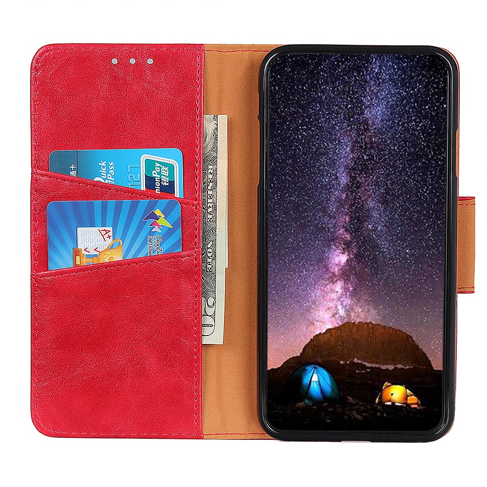 Crazy Horse Split Leather Wallet Stand Protector Cover for OnePlus 9 - Red-4