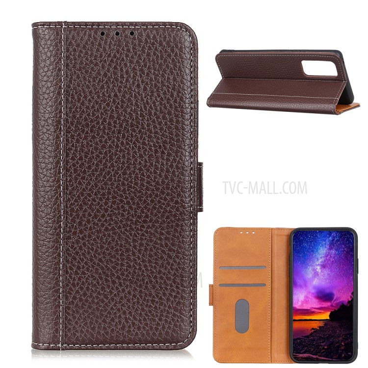 Litchi Skin Wallet Flip Leather Phone Case for OnePlus 9 - Brown-1
